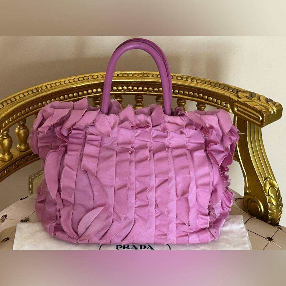 Prada Tessuto origami ruffled nylon tote hand bag pink Italy - Picture 2 of 16